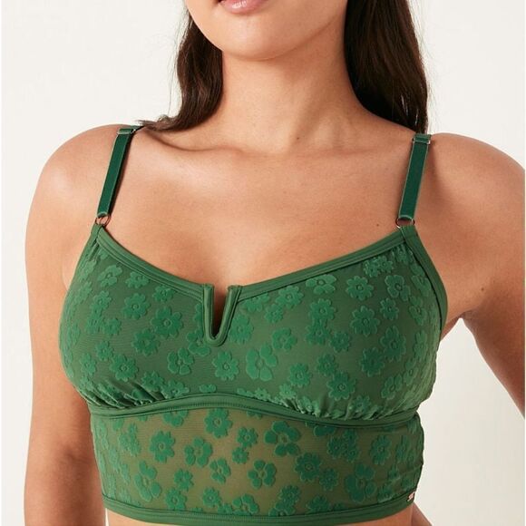 VICTORIA SECRET PINK BRALETTES & BRA TOP FLOCKED MESH BRALETTE FOREST PINE M NWT - Picture 4 of 7
